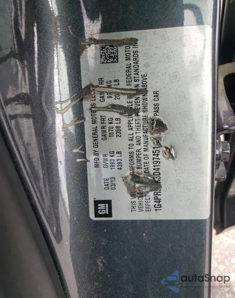 2013 Buick Verano Convenience from USA, damaged, VIN 1G4PR5SK3D4197451